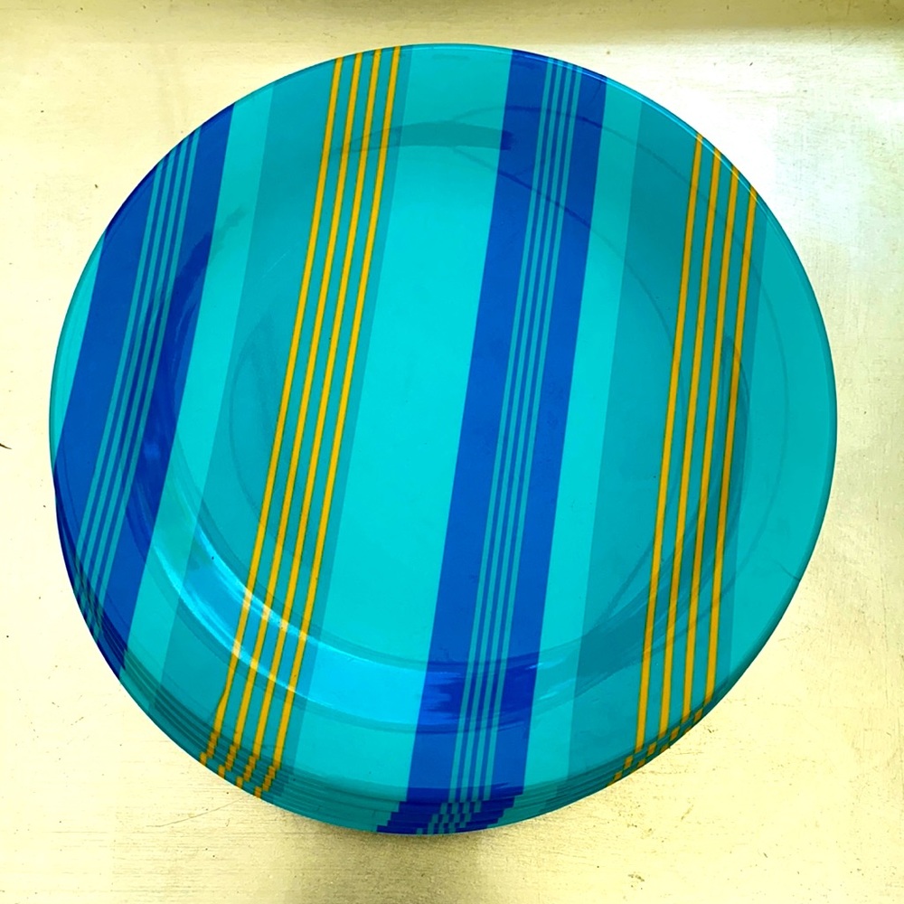 Bobby Flay Melamine 9" Lunch Plates Aqua Blue Stripe Set of 5 VERY NICE!
